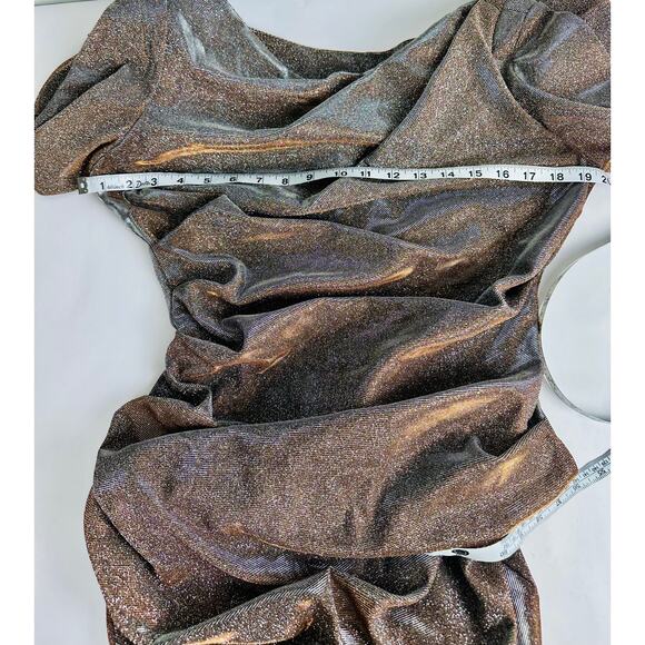 Betsey & Adam Size 14 Cape Sleeve Drape Metallic Evening Gown Taupe Modest $258 - Picture 12 of 14